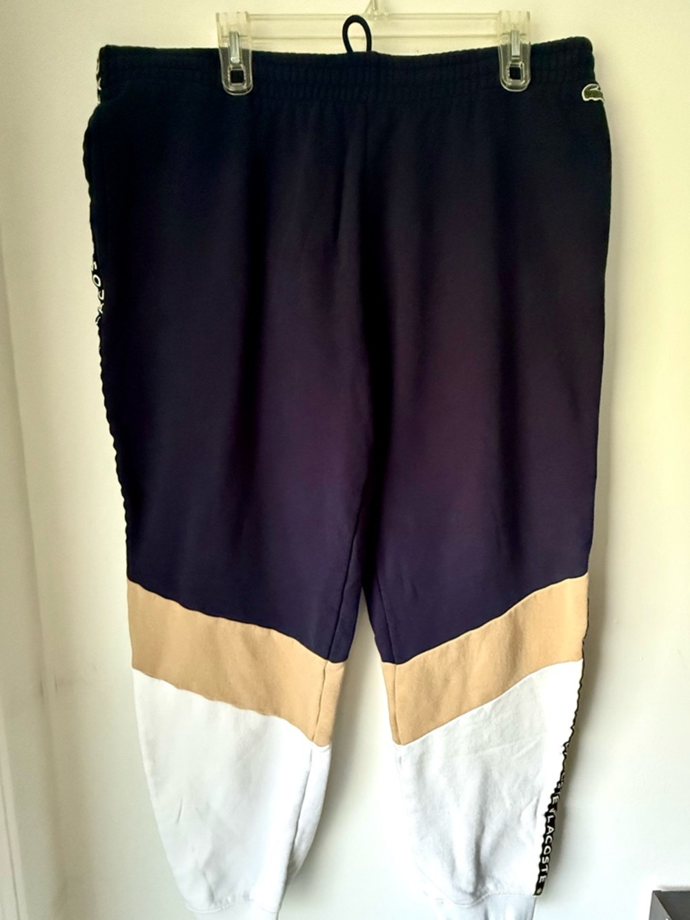 Lacoste Sweatpants Blue/Brown Tapered Fit Jogger Fleece Logo Drawstring Men 3XL